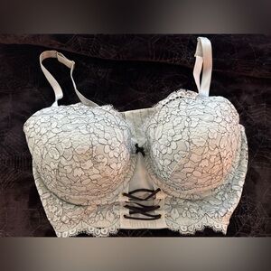 Cacique Blue and White Lace Bra with Underwire Support